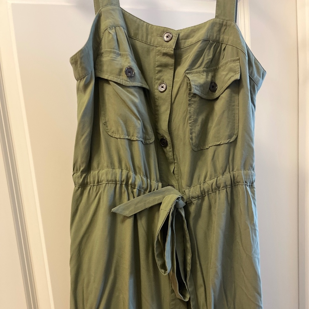 Loft button down olive green maxi dress size XS